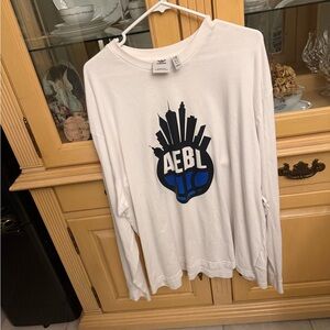 adidas White Long Sleeve Tee with Navy Graphic